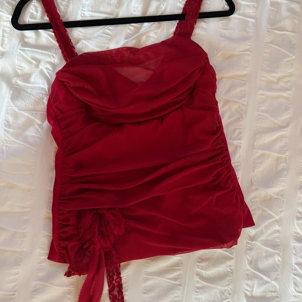 Cache Red Tulle Bustier with Rosette Detail, Size M